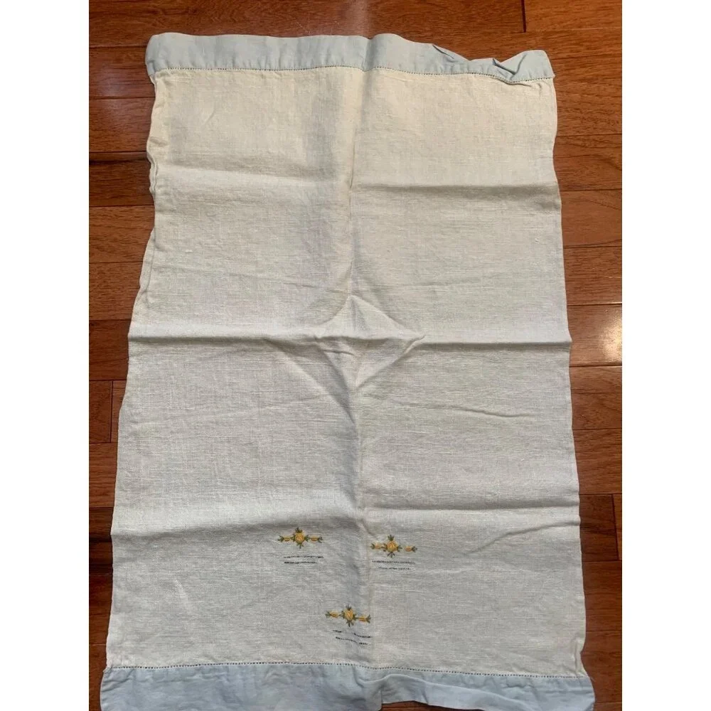 Vintage Hand Embroidered Linen Towel Yellow Rose Trim 16